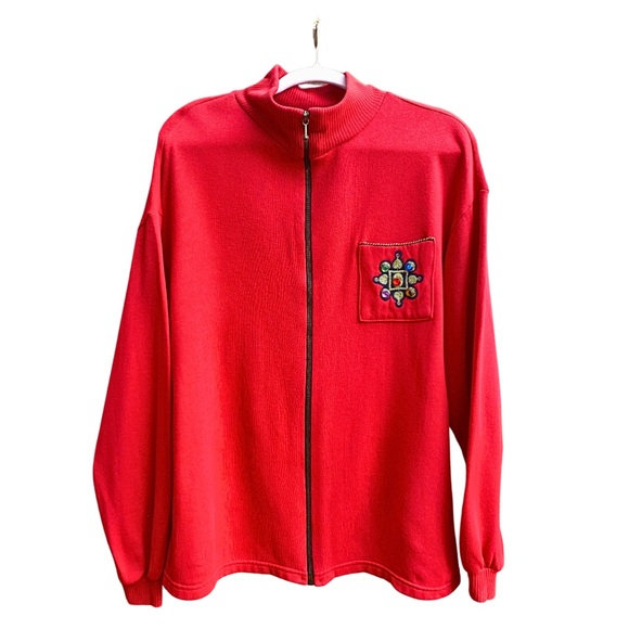 VTG 80s 90s CHERRY RED ZIP-UP JACKET STREETWEAR USA MADE APPEL WOMENS HOLIDAY - Picture 9 of 9